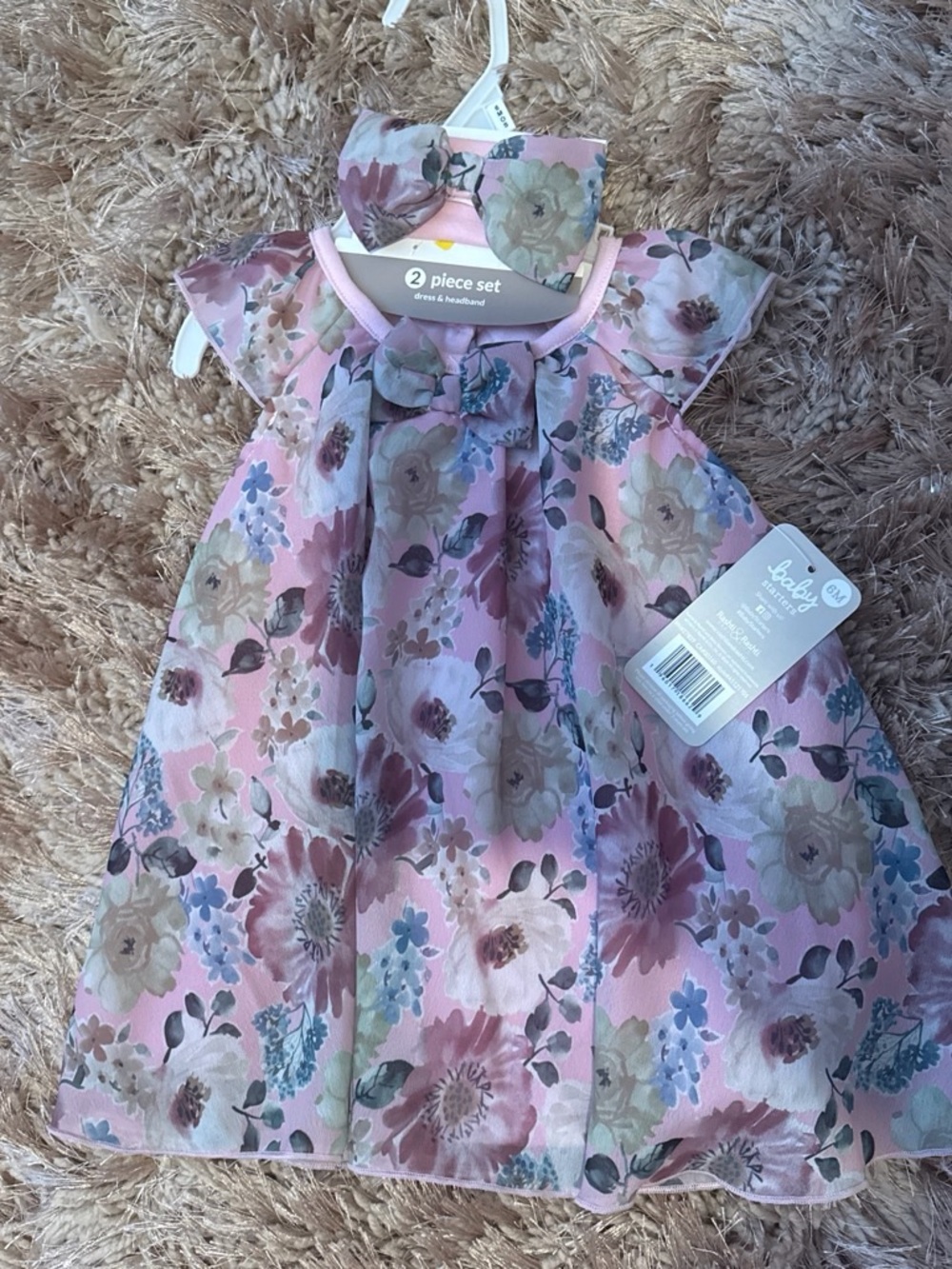 Baby Starters Pink Floral Two-Piece Dress & Headband